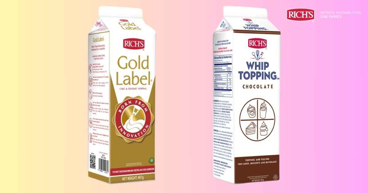gold label dan whip topping chocolate rich products indonesia
